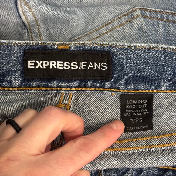 VTG Express Jeans Womens Size 7/8S Low Rise Bootcut Faded Whiskers Cotton Skater - Picture 11 of 12